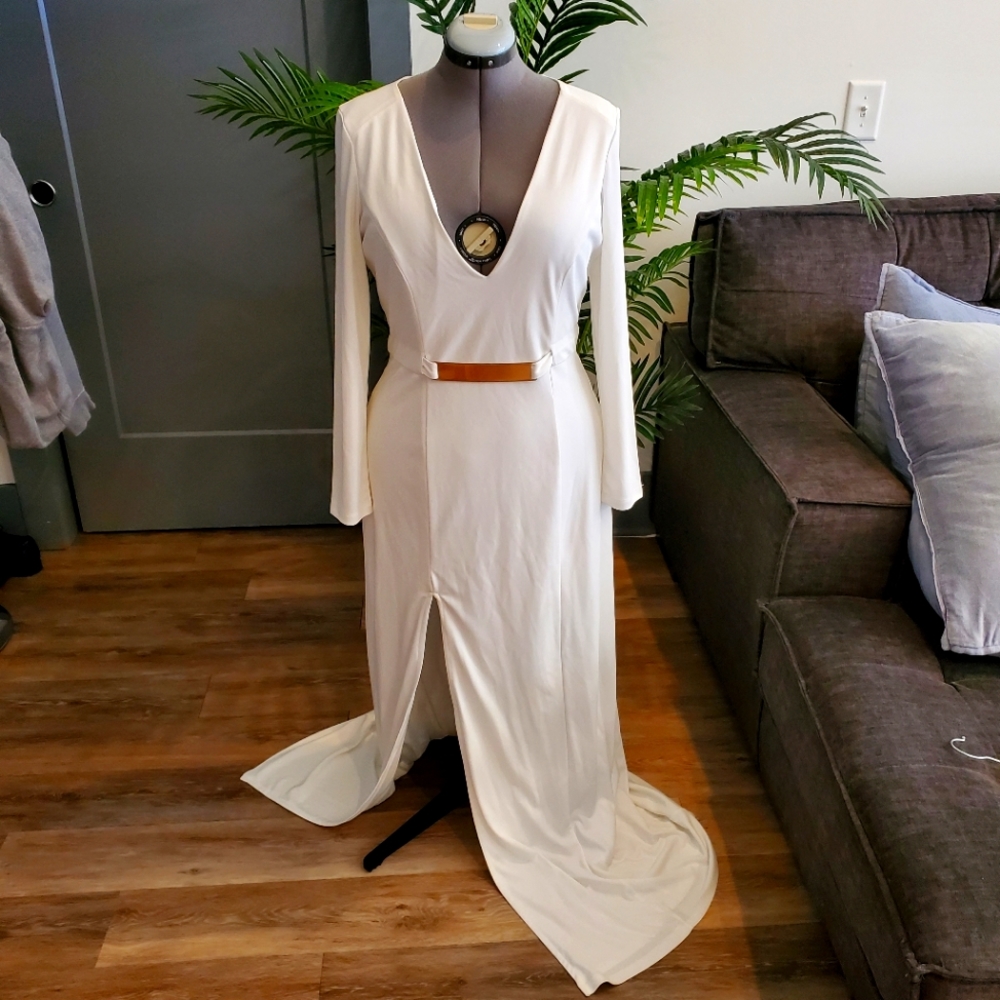 H&M Women's V-Neck Maxi Dress, White (Size L)